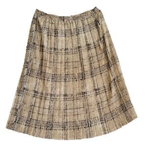 Vintage Y2K Alfred Dunner Pleated Midi Skirt 18W Brown Plaid Preppy Business